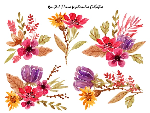 a set of beautiful flower arrangement watercolor