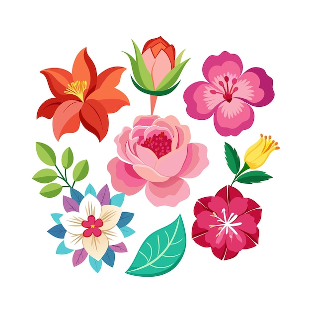 a set of beautiful flower flat style vector illustration