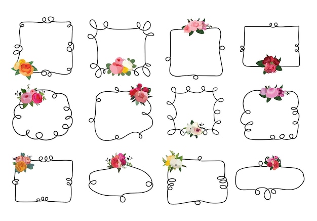 Set of beautiful flower wreath, floral frames set. Vector illustration.