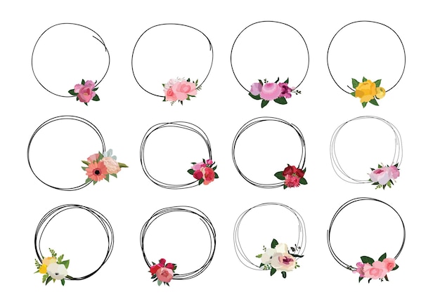 Set of beautiful flower wreath, floral frames set. Vector illustration.