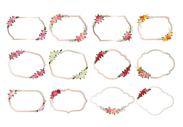 Vector set of beautiful flower wreath, floral frames set. vector illustration.