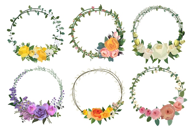 Set of beautiful flower wreath floral frames set vector illustration