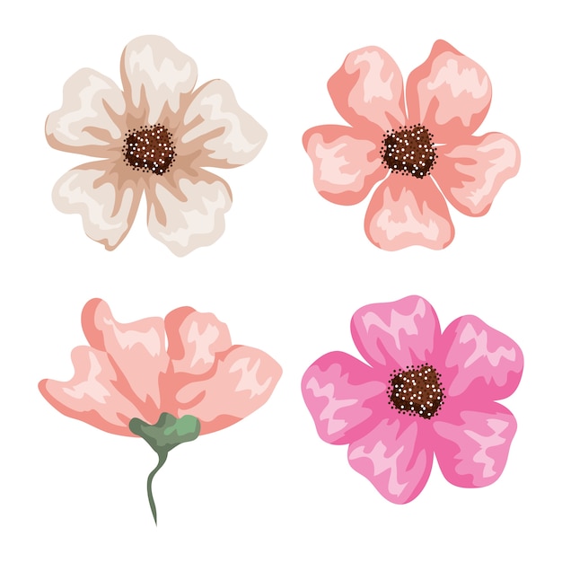 Vector set beautiful flowers icons