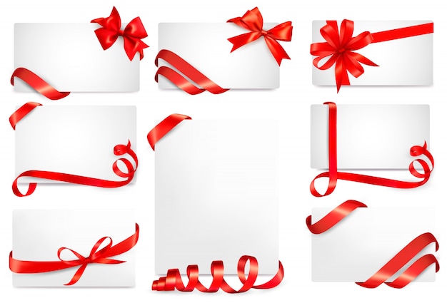 set of beautiful gift with red gift bows with ribbons