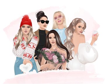 Premium Vector | Set beautiful girls on pink background Premium Vector | Set beautiful girls on pink background