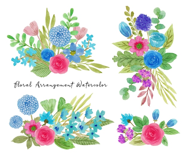 a set of beautiful hand drawn floral arrangement watercolor