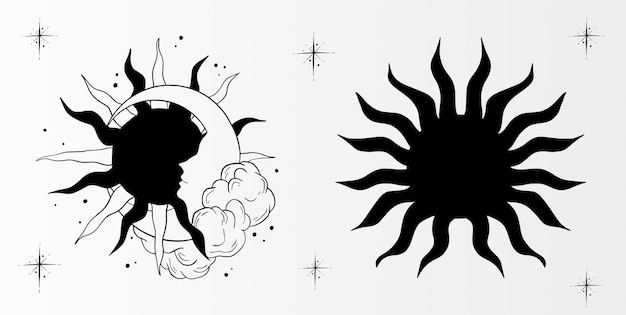 Free Vector | Sun and moon drawing illustration