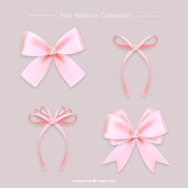 Vector set of beautiful pink realistic bows