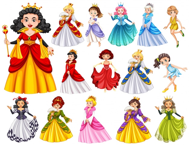 Set of beautiful queens and princess illustration