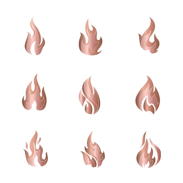 Набор красивых дизайнов пламени из розового золота с градиентом