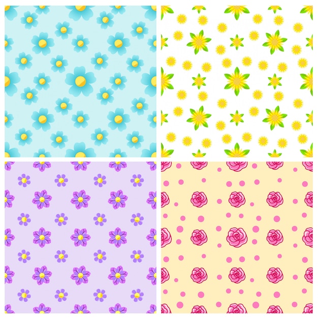 花と美しいシームレスパターンのセット