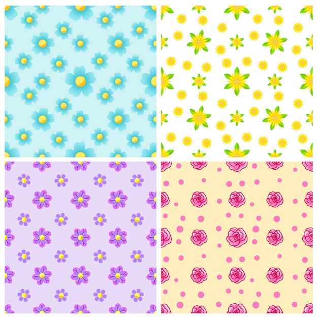 Set of beautiful seamless patterns with flower