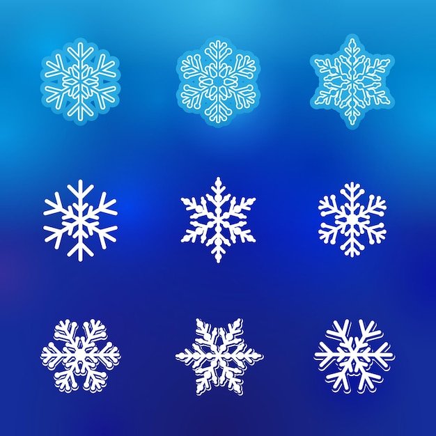 Insieme del concetto creativo di bellissimi fiocchi di neve. saluti della stagione invernale. icone di natale.