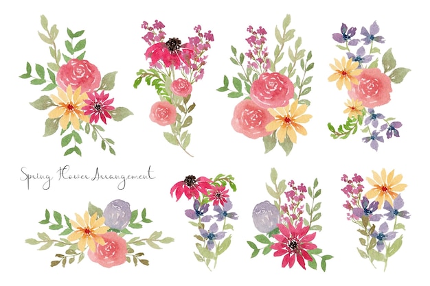 a set of beautiful spring flower arrangement watercolor