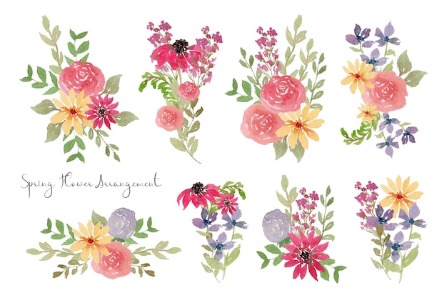 Vector a set of beautiful spring flower arrangement watercolor