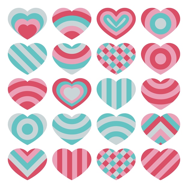 Vector set of beautiful vector isolated colorful valentines hearts on white background