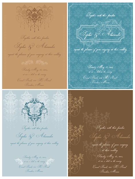 Vector set of beautiful vintage cards - for wedding, invitation, congratulation