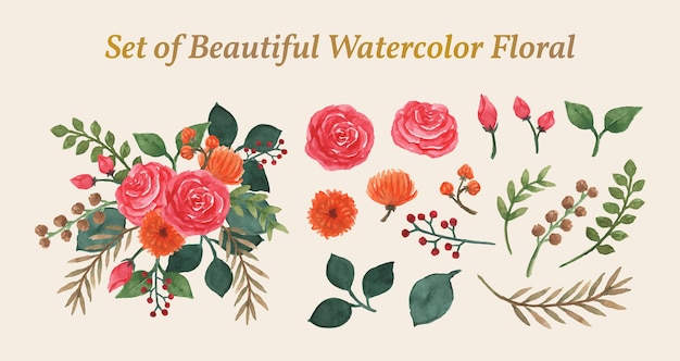 Vector set of beautiful watercolor floral set 01