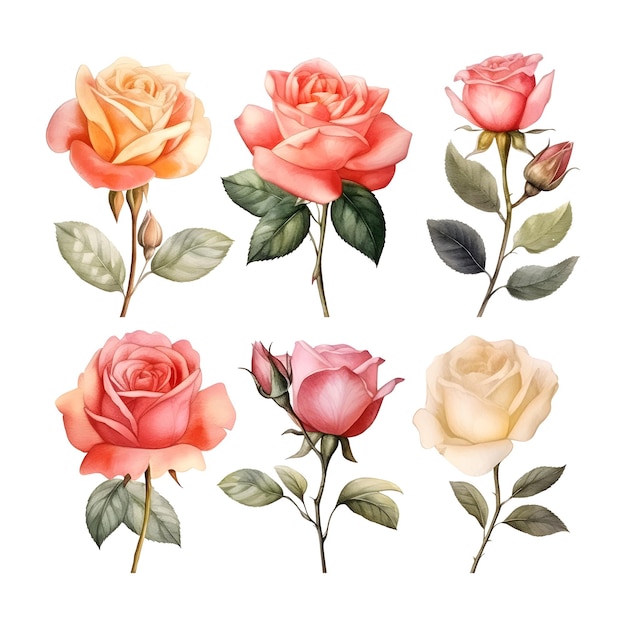 Set of beautiful watercolor roses