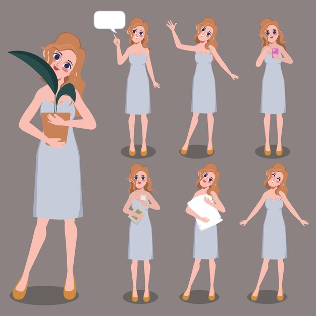 Vector set of beautiful woman character in the holiday lifestyle