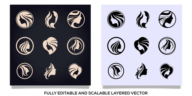 set of beautiful woman face silhouettewoman face silhouettes
