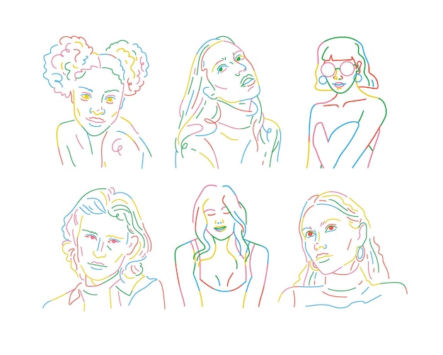 Set of beautiful women Handdrawn style Vector illustration