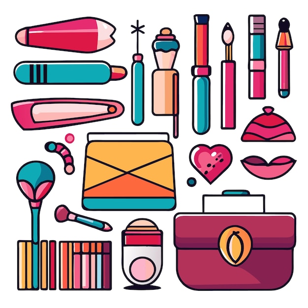 Set of beauty accessories or cosmetic or make up collection vector illustration