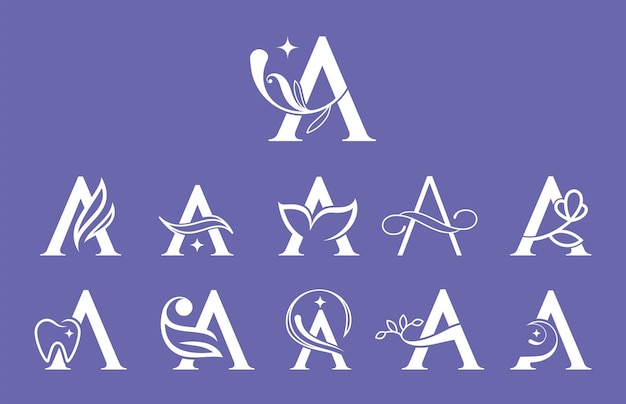 set of beauty cosmetic spa elegant logo letter A