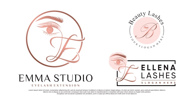 Set di design del logo dell'estensione delle ciglia di bellezza con elemento creativo vettore premium