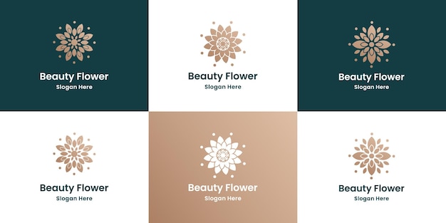 Impostare la bellezza del fiore piatto logo design.