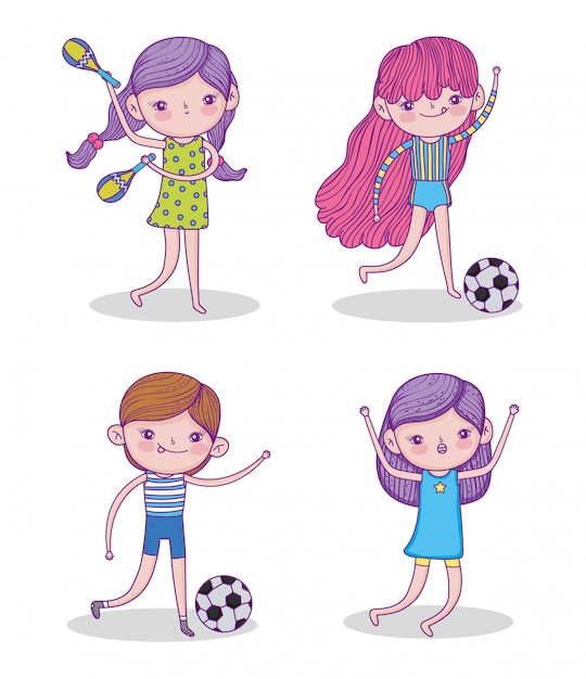 Vector set beauty girl play soccer and maracas