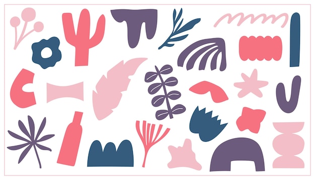 Set of beauty hand drawn various shapes and doodle objects. abstract modern trendy vector