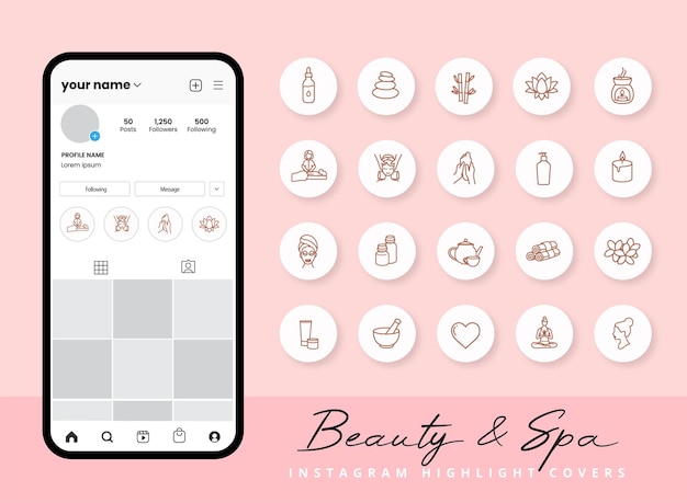 Vector set of beauty and spa icons for instagram story highlight covers