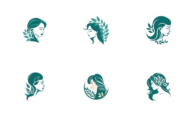 Set di donne di bellezza faccia silhouette per logo o icona modello di logo di bellezza femminile