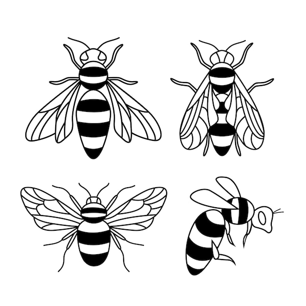 Vector set of bee hand drawn bee