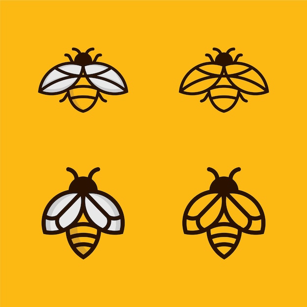 Vector set bee outline monoline logo design