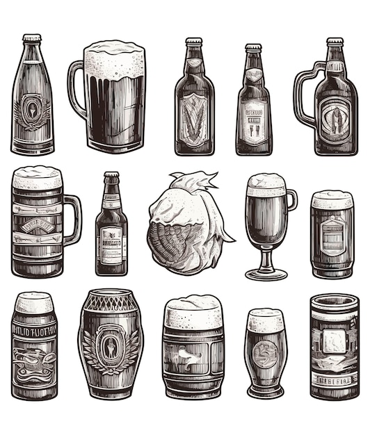 Vector set of beer black and white background beer vector set