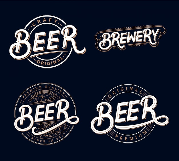 Vector set of beer and brewery hand written lettering logos