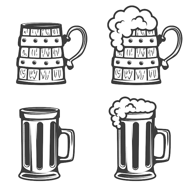 Set of beer mugs icons  on white background.