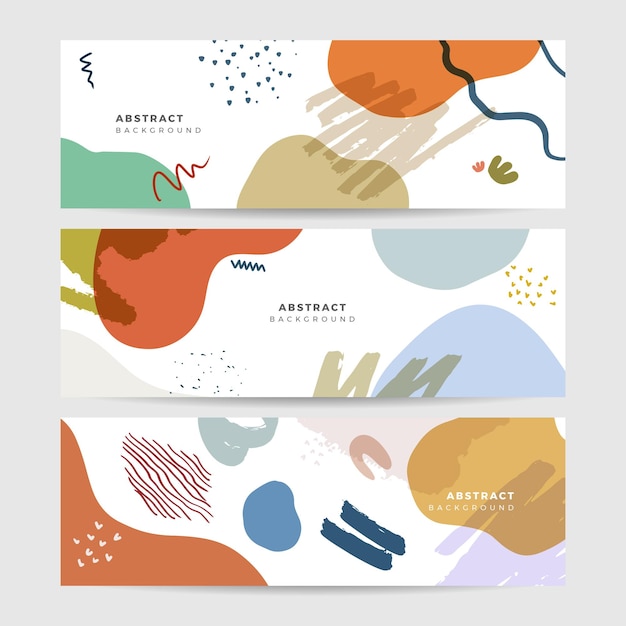 Vector set of beige earth tone boho floral hand drawn minimal organic colorful design banner background line art flower and botanical leaves organic shapes vector background for poster web and packaging