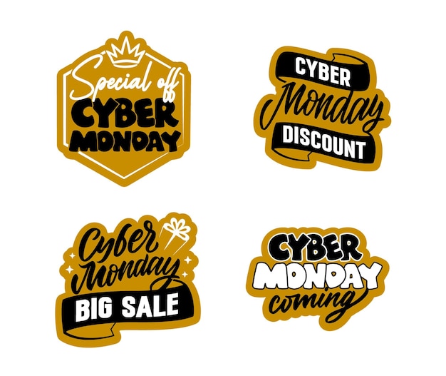 Set beletteringspatches voor Cyber Monday voor banner sociale media en winkelreclame