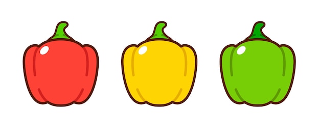 Vector set of bell peppers flat design with outline