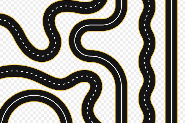 Set of bending roads and highways vector illustrations road winding highway isolated road with white