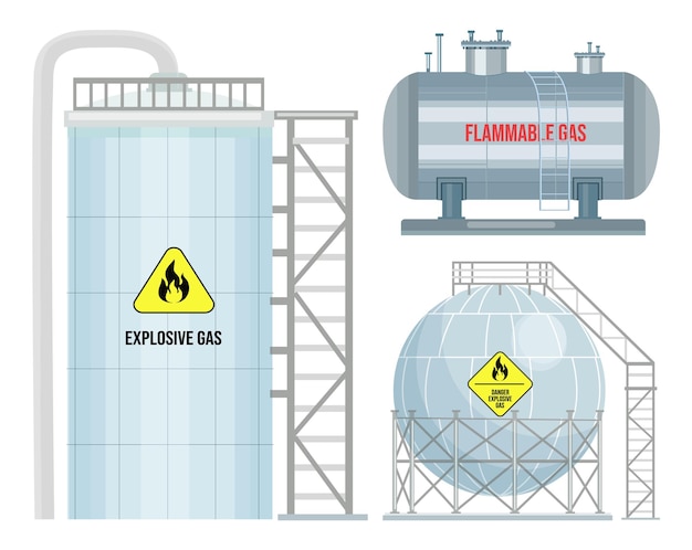 Set benzinestations en metalen industriële constructies voor gecomprimeerd gas