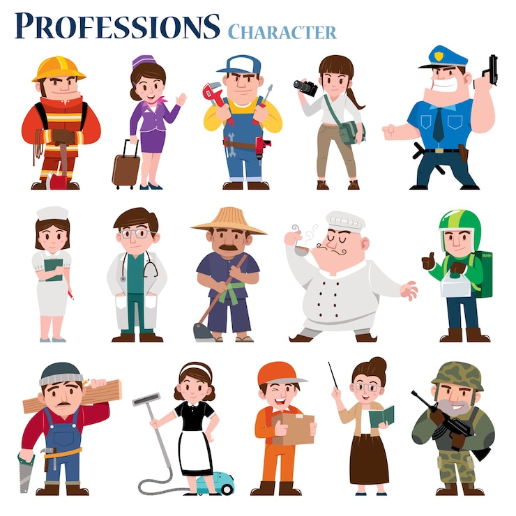 Vector set beroepen stripfiguur
