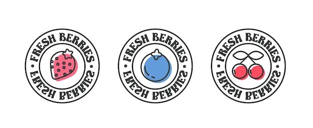 Set berries sticker. Fresh berries organic cranberry, blackberry label food sticker and element