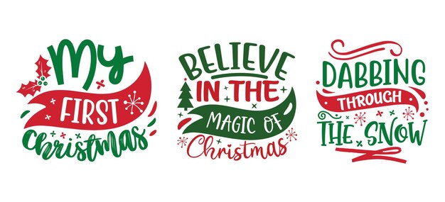 Set di migliori file di taglio svg colorati tipografia natalizia con sfondo bianco