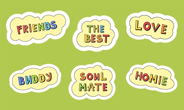 Set of best friends stickers with friendship vibes words