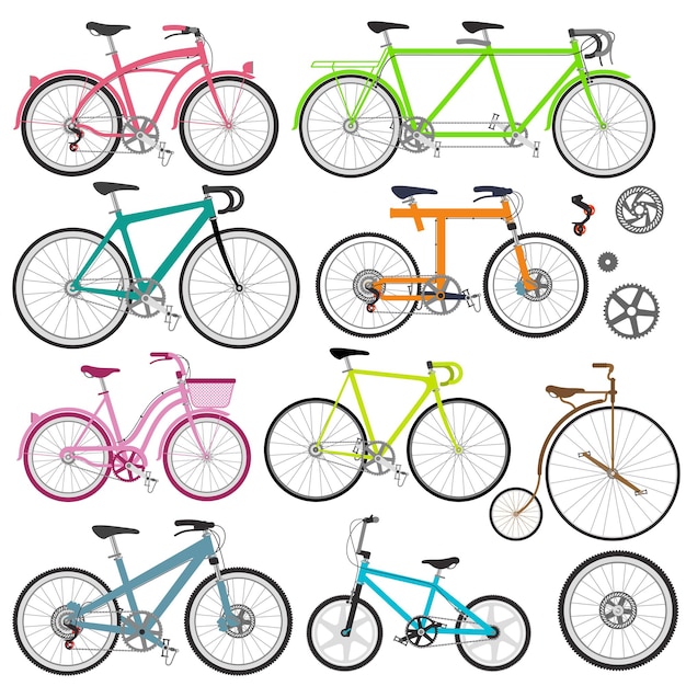 Set of bicycles in flat style guide of bike types