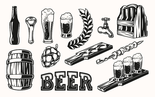 Vector set bier elementen voor ontwerp op lichte achtergrond. alle items zijn in aparte groepen.